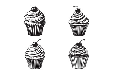 Hand-drawn cupcake Illustration with Cherry Topping