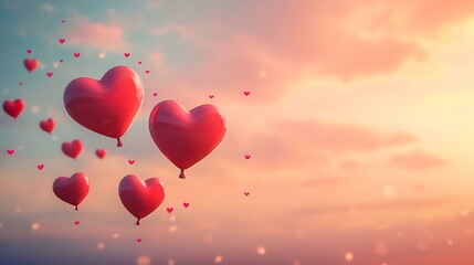 Romantic design with heart-shaped balloons scattered across a soft, textured sky, perfect for use on Valentine&acirc;&euro;&trade;s Day posters and invitations