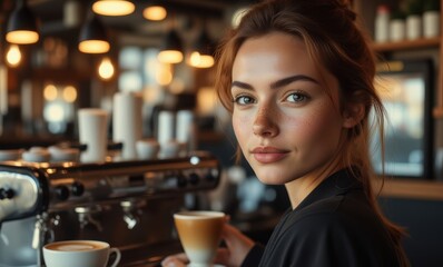 Young woman enjoying coffee in a café