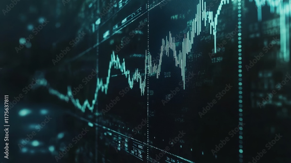 Poster Growing stock market chart displayed on a computer screen with financial data showing positive investment trends in the digital economy
