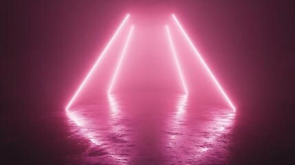 Pink Neon Lights Reflecting On Wet Surface