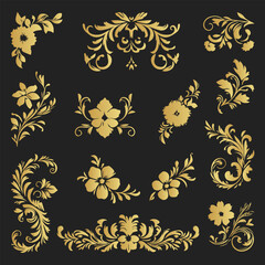 Elegant Golden Floral Ornament and Divider Set for Luxurious Design Projects