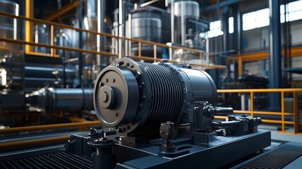 Industrial Motor Mounted on Factory Machine with Functional Piping