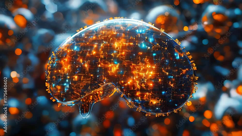 Poster a glowing neural network visualization in abstract design, depicting artificial intelligence and dat