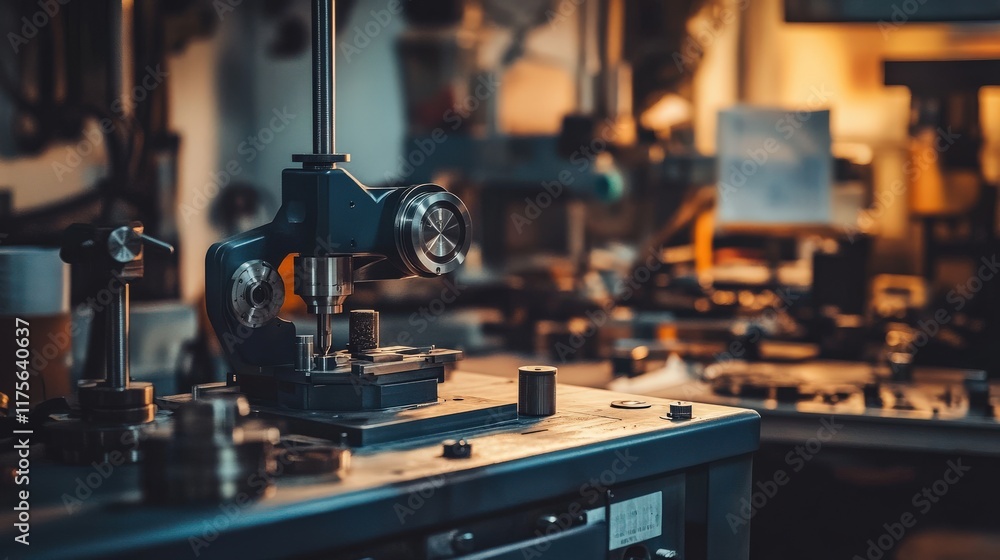 Poster precision engineering workshop with advanced mechanism, tools and equipment showcasing intricate wor
