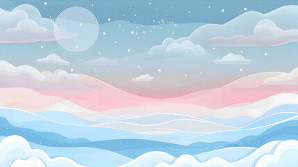 Soft pastel gradient blending into a serene sky with clouds and subtle abstract patterns in the background