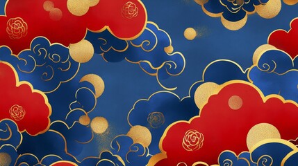 Stunning Red and Blue Floral Cloud Pattern Design