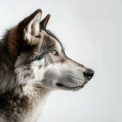 Fototapeta premium Profile of a majestic wolf looking intensely, isolated on a white background