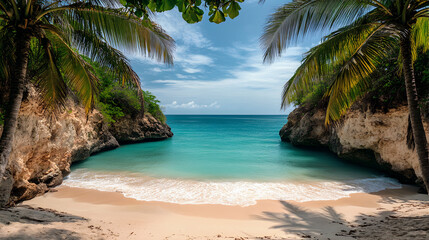 beach with palm trees and sea