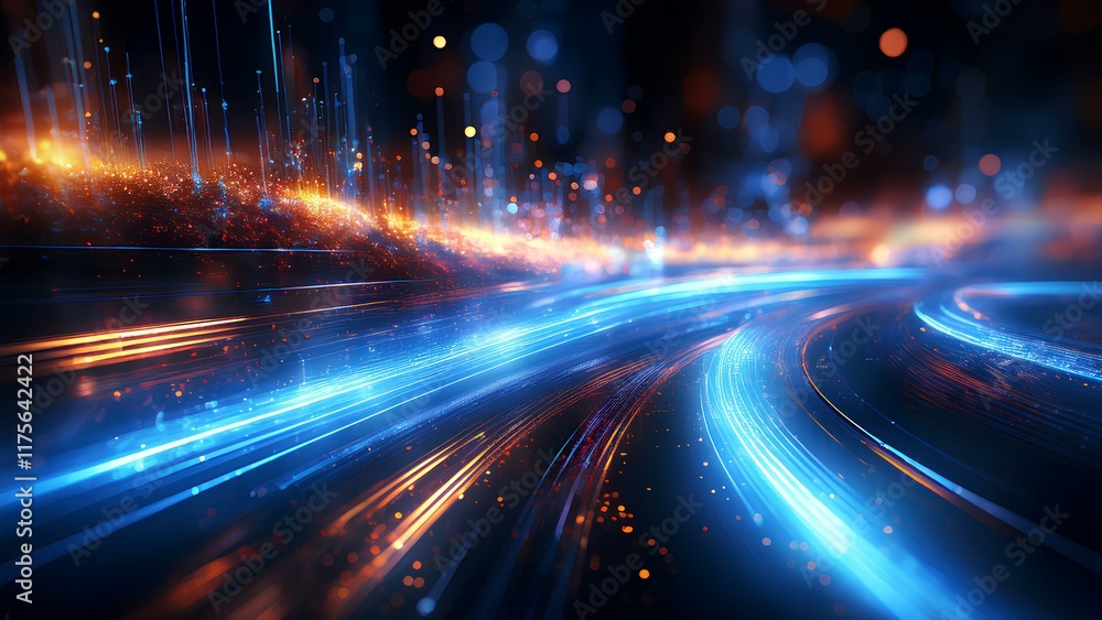 Poster background texture: speed ​​of light stripes moving on black background. abstract technological back