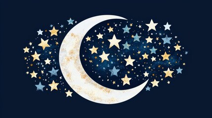 Naklejka premium A whimsical illustration of a crescent moon and stars.