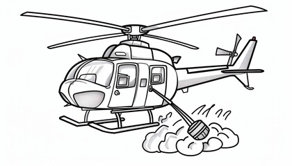 A cartoon helicopter lowers a microphone towards the ground. Great for news reporting or communication illustrations.  Perfect for children's books or educational materials.