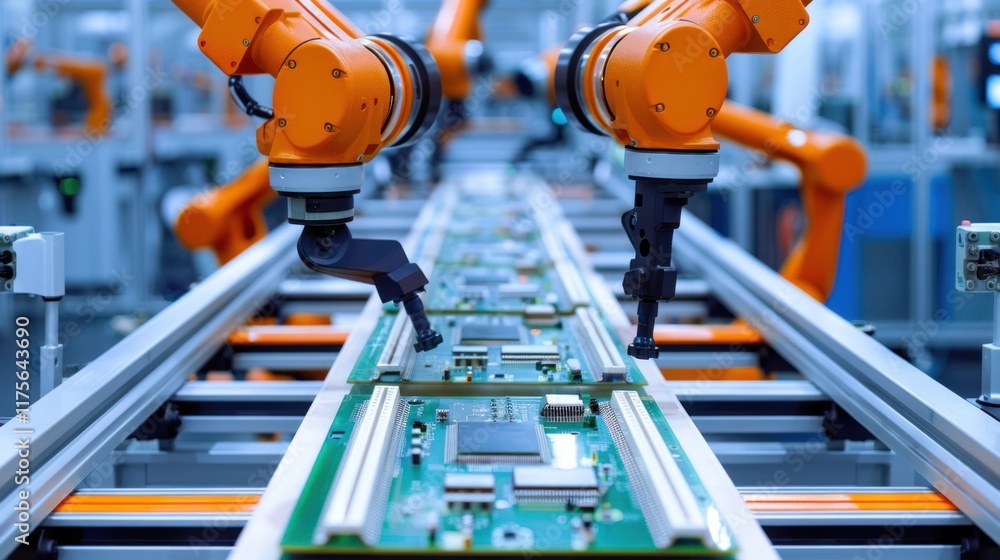 Aufkleber robotic arms assembling circuit boards in a modern factory: a glimpse into automated manufacturing