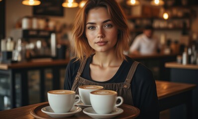 Young woman serving coffee in a café
