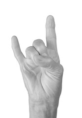 Rock hand sign. Senior woman s wrinkled hand showing the horns gesture, symbolizing rock and roll, heavy metal, and music culture. Cool and retro style, perfect for concerts, festivals, or events.