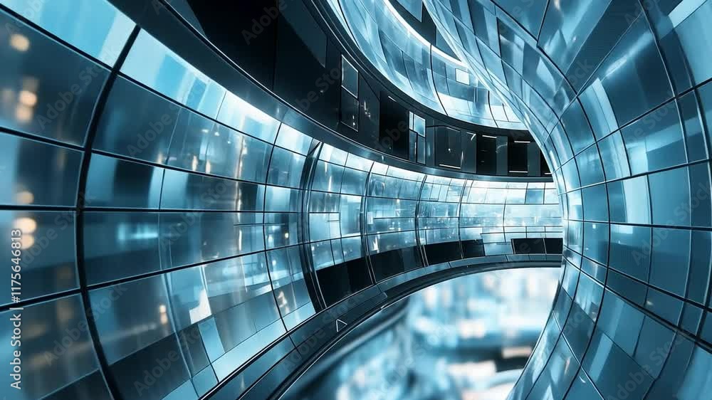 Poster abstract digital tunnel: a mesmerizing journey through a futuristic tunnel composed of sleek, reflec