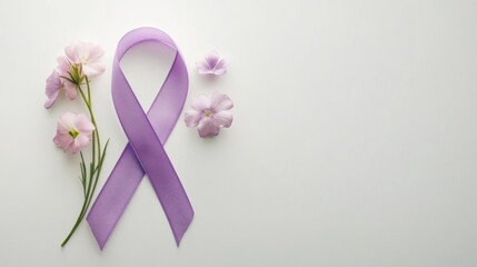 Purple Ribbon and Flowers: Symbol of Hope and Support