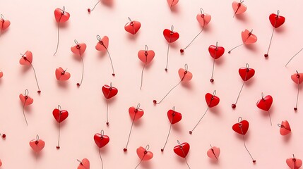 Cute red paper hearts scattered across a light pink background, perfect for Motherâ€™s Day, Valentineâ€™s Day, or anniversary cards