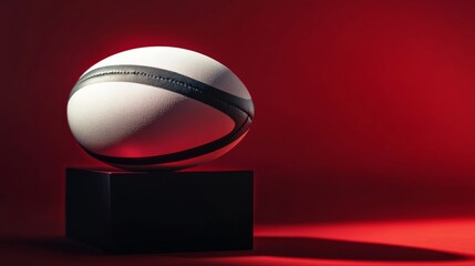 Rugby Ball Trophy on Red Background - Champion's Prize
