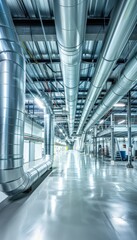 Intricate network of industrial pipes and machinery showcasing modern architectural design and order