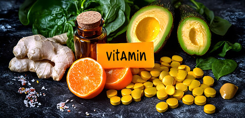 Food high in vitamin B3 on dark background.