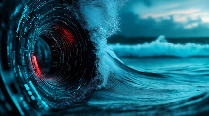 Technological disruption in future work analyzing digital waves coastal environment visual concept