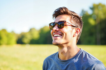 Young Man Enjoying a Sunny Day Outdoors