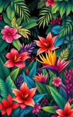 Tropical flowers illustration.