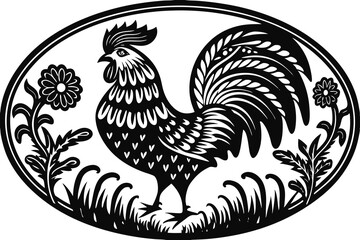 Hen and Saxophone Silhouette Collection  Elegant Icons on White