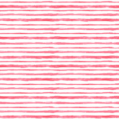 Abstract horizontal red stripes seamless pattern. Watercolor hand drawn illustration. Endless background