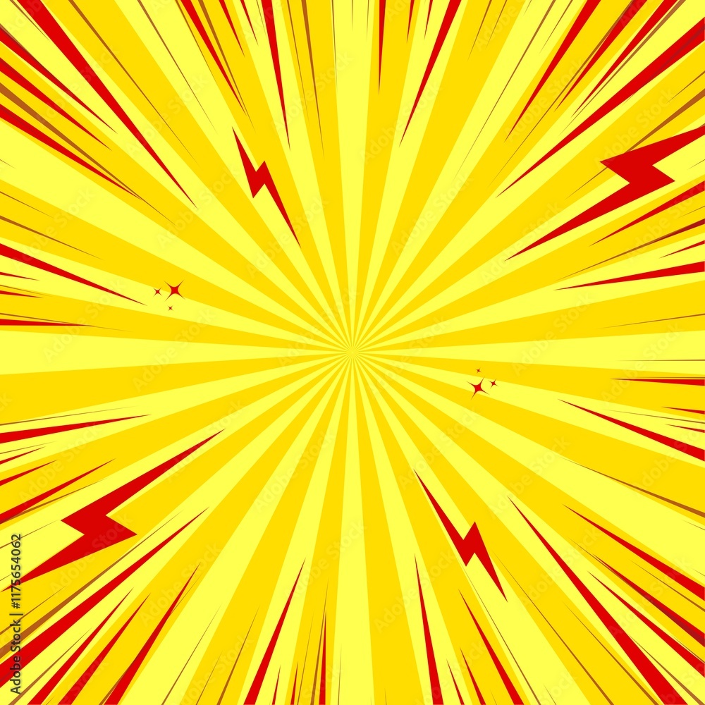 Poster dynamic yellow comic book background with halftone and radial speed lines. perfect for action scenes