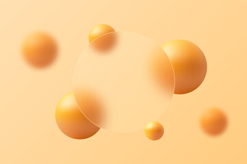 Abstract minimalistic background for presentation slide in glass morphism style. Gold colored 3d trendy and futuristic landing page template. Suitable for technology or business. Eps 10