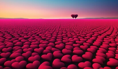 Obraz premium A surreal landscape of endless hearts stretching