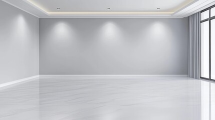 Obraz premium Minimalist Empty Room with White Marble Floor and Soft Lighting, Modern Interior Space, White Marble Flooring, Bright Open Room