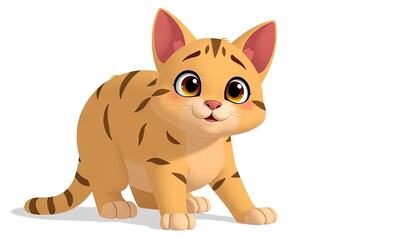 Obraz premium Cute tabby kitten, playful pose, white background, children's book illustration