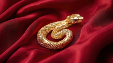 Obraz premium Intricate Gold Snake Pendant on Red Fabric