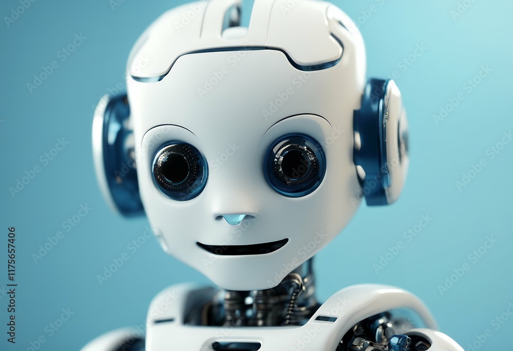 Poster cute blue character white space rendering robot artifi 3d copy system background