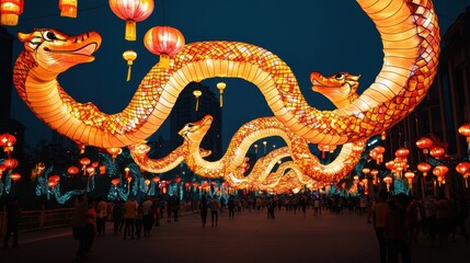 Obraz premium Colorful Snake Lanterns at a Night Festival