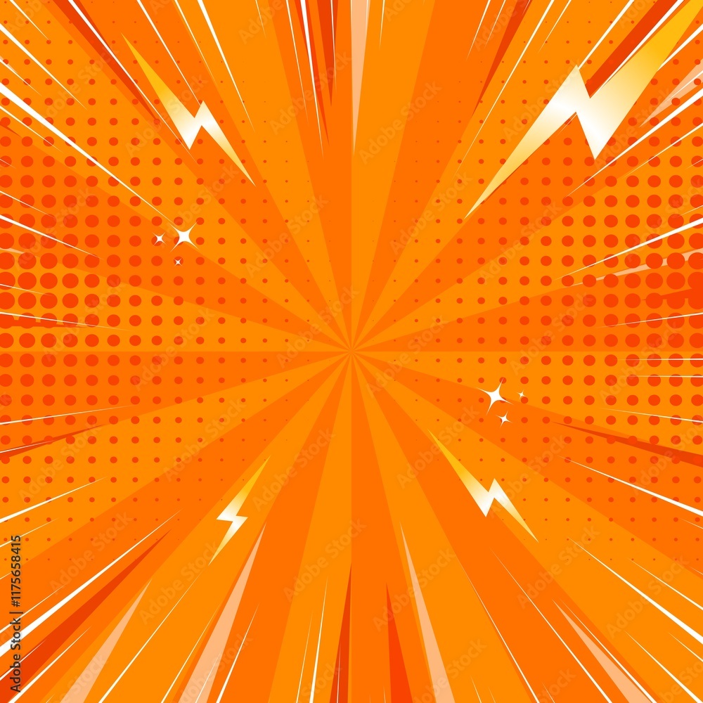 Poster dynamic orange comic book background with halftone and radial speed lines. perfect for action scenes