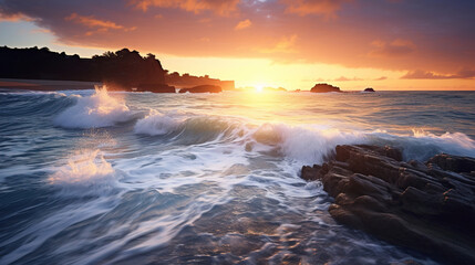 Obraz premium Stunning Coastal Sunset Over the Ocean