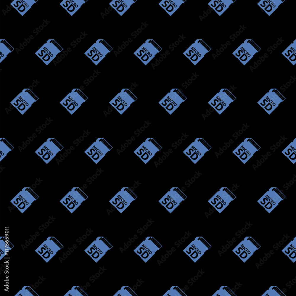 Poster micro sd memory card icon isolated seamless pattern on black background