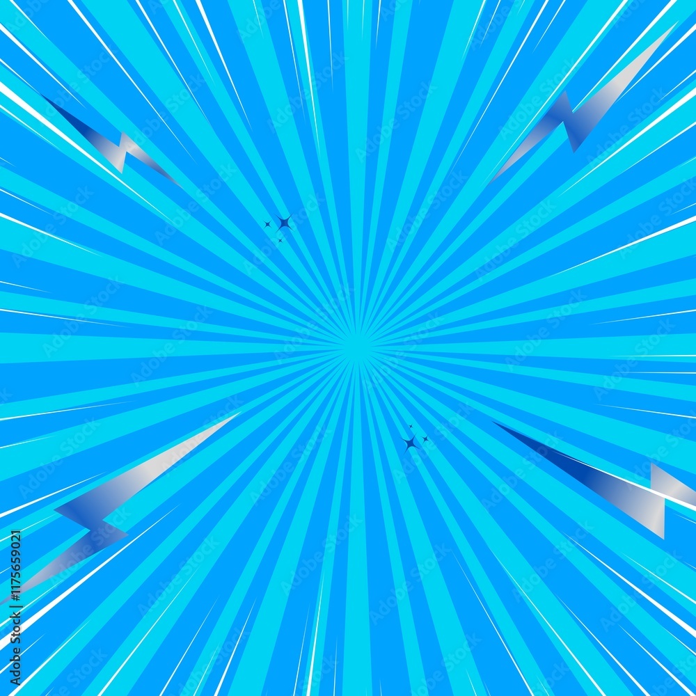 Poster dynamic blue comic book background with halftone and radial speed lines. perfect for action scenes.