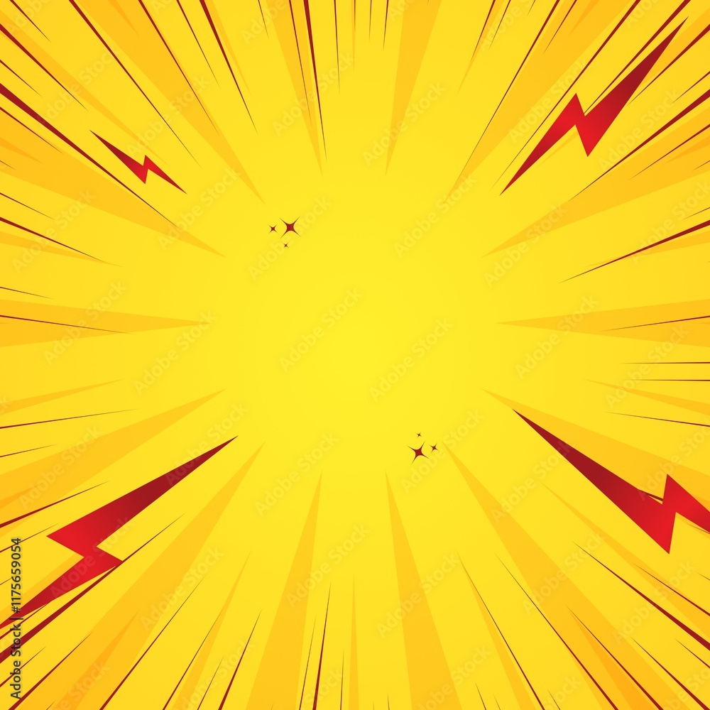 Poster dynamic yellow comic book background with halftone and radial speed lines. perfect for action scenes