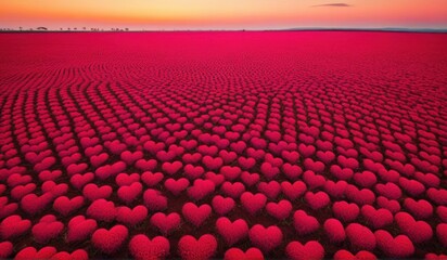 Fototapeta premium A surreal landscape of endless hearts stretching