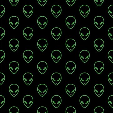Alien icon isolated seamless pattern on black background
