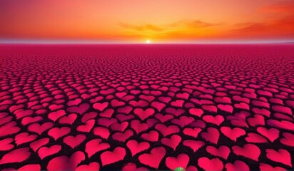 Naklejka premium A surreal landscape of endless hearts stretching