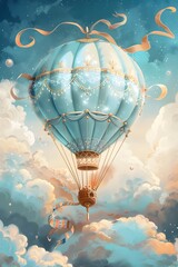 Obraz premium Whimsical Aerial Voyage Through Ethereal Dreamscape of Floating Balloons and Clouds