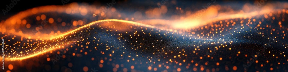 Poster dynamic luminous data waves undulating on a dark background, showcasing vibrant energy and fluidity 