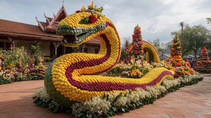 Fototapeta premium Snake Sculpture Made of Floral Arrangements Display