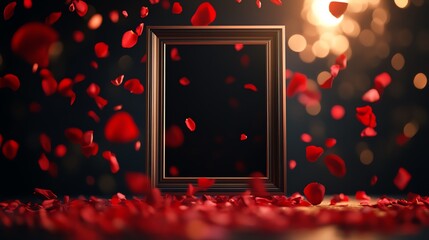 Framed empty space with falling rose petals.